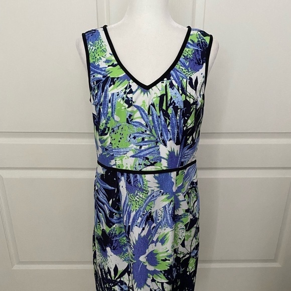 Nine West Sleeveless Sheath Dress--Blue Green Abstract Floral Print | Size 8 - Picture 1 of 10